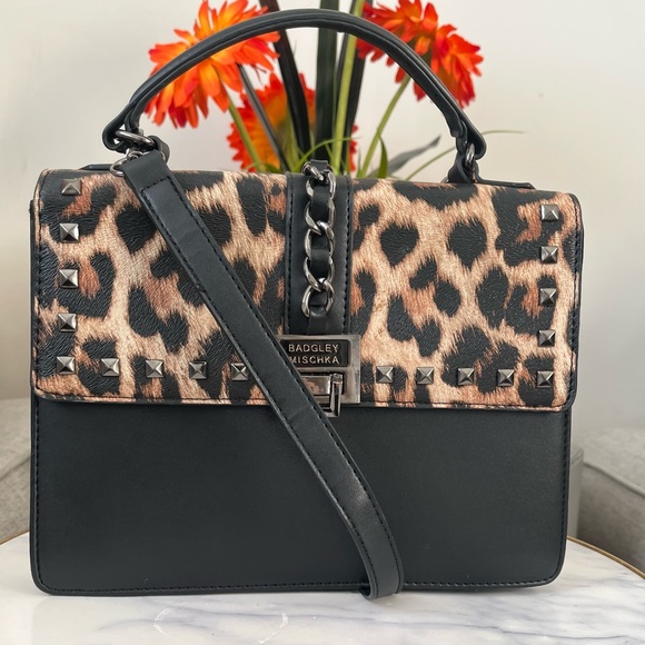 Badgley Mischka Leopard and Black Satchel - Picture 2 of 10